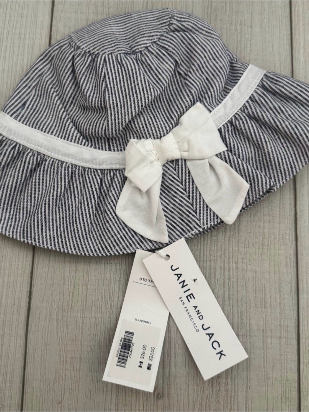 Janie and Jack Girls' Navy Stripe Sun Hat with White Bow 0-3m NWT